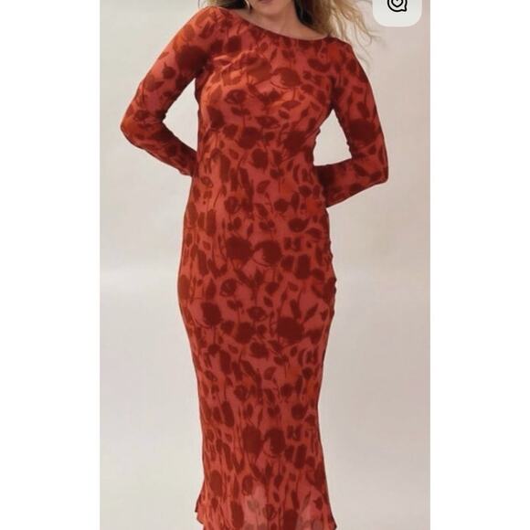 Realisation Par XL The Gia Maxi Dress Havana Red 100% Silk - Picture 13 of 16